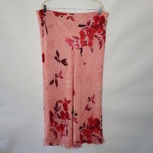 Papell Boutique SILK Floral Maxi Skirt Size 14 Lined Pull-on Pink Vintage Spring